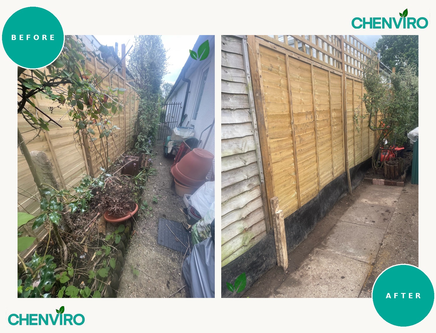 Root barrier installation, Winchester, Hampshire – before and after
