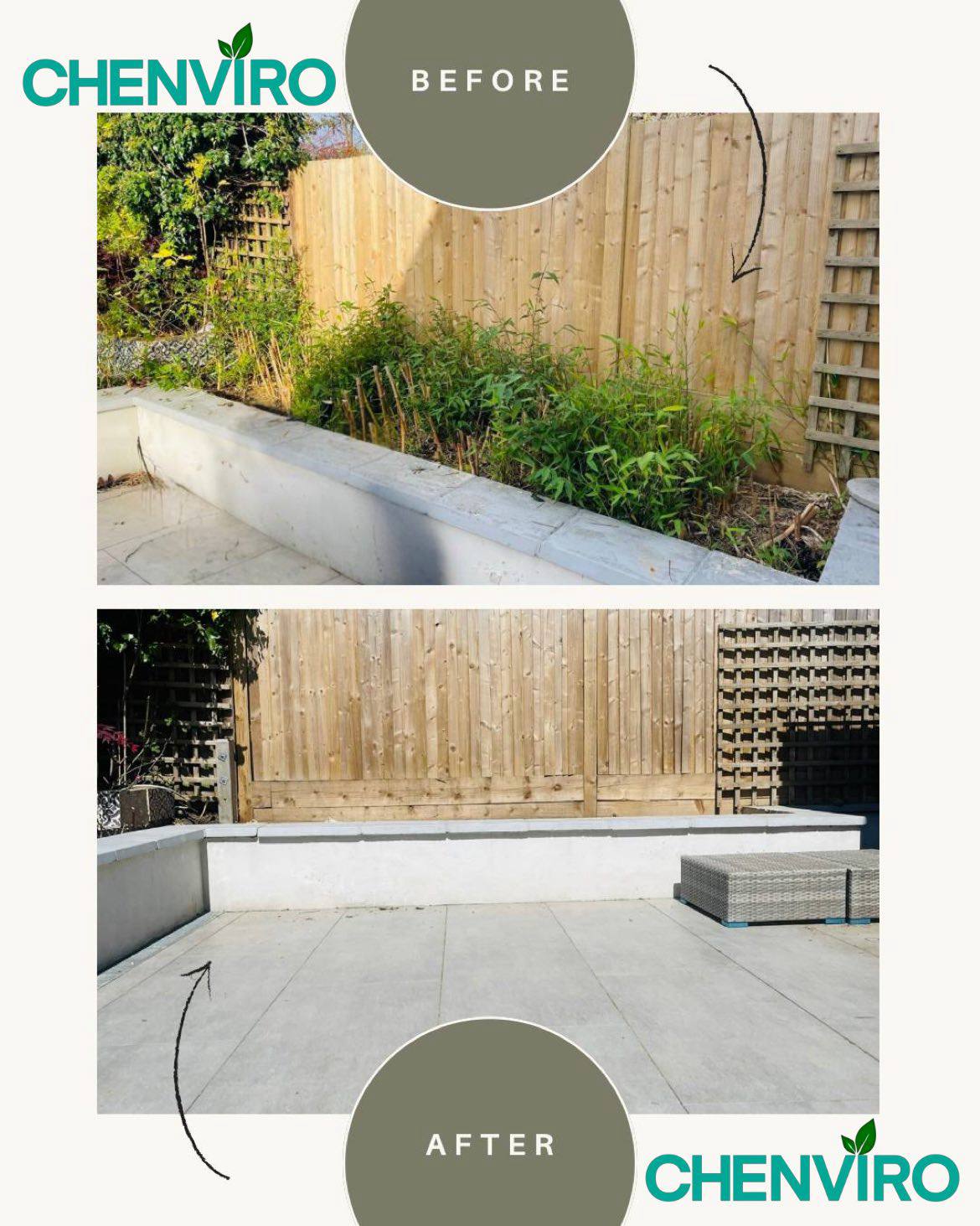 Bamboo removal before and after in Hertfordshire