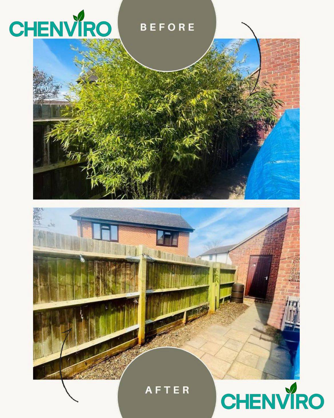 Bamboo removal before and after in Oxfordshire